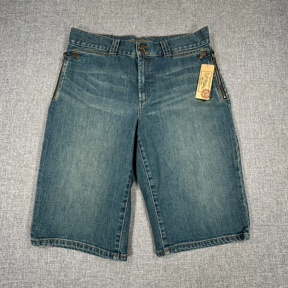 Vintage Lauren Ralph Lauren Denim Bermuda Shorts Womens 12 Chelsea Side Zip NEW